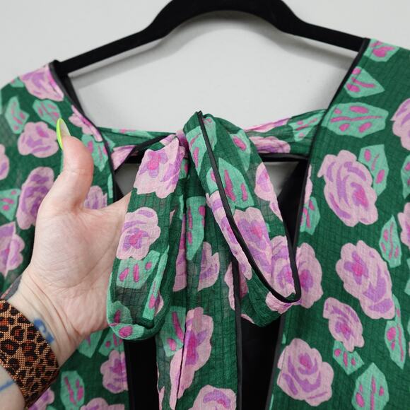 Lulus Where My Garden Grows Tie Back Bodysuit Sz S Green Floral Long Sleeve - Picture 5 of 14